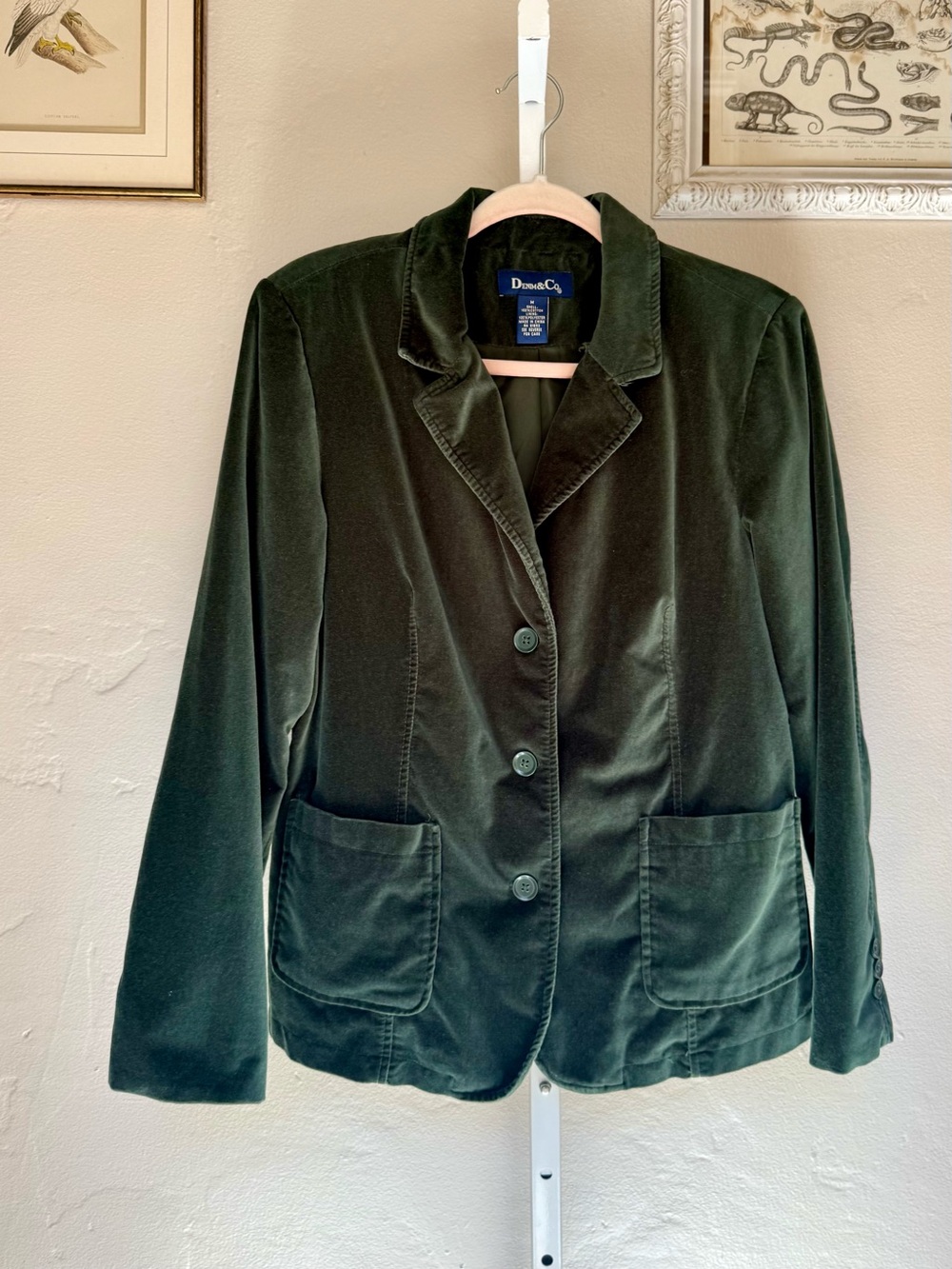 Denim&Co Forest Green Velvet Blazer Jacket 100% Cotton Medium